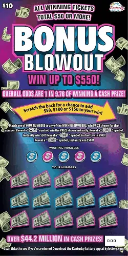 Bonus Blowout Kentucky scratch-off ticket