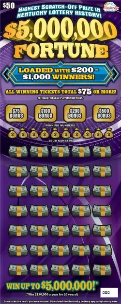 $5,000,000 Fortune Kentucky scratch-off ticket
