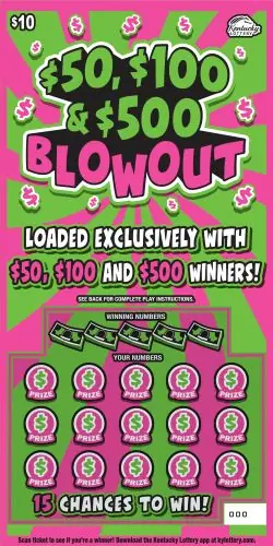 $50, $100, & $500 Blowout Kentucky scratch-off ticket