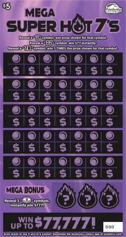 Mega Super Hot 7s Kentucky scratch-off ticket
