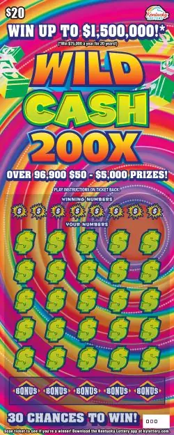 Wild Cash 200X Kentucky scratch-off ticket