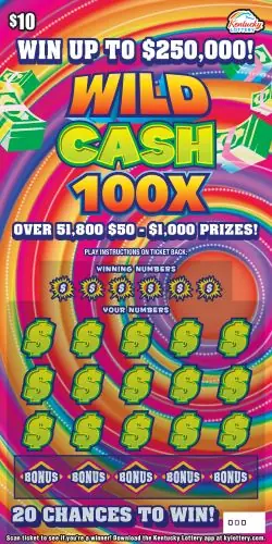 Wild Cash 100X Kentucky scratch-off ticket