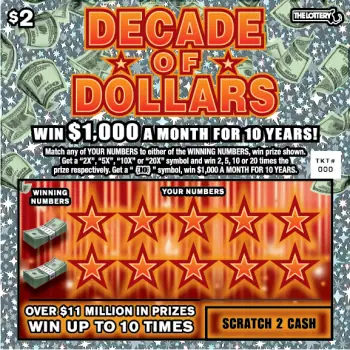 $2 DECADE OF DOLLARS Massachusetts scratch ticket ticket