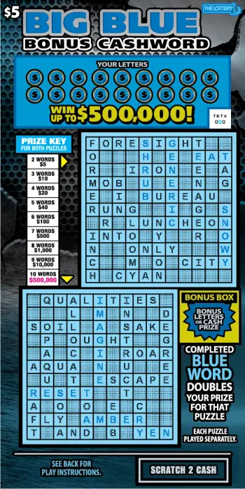 BIG BLUE BONUS CASHWORD 2023 Massachusetts scratch ticket ticket