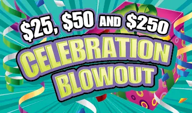 $25, $50 and $250 CELEBRATION BLOWOUT Massachusetts scratch ticket ticket
