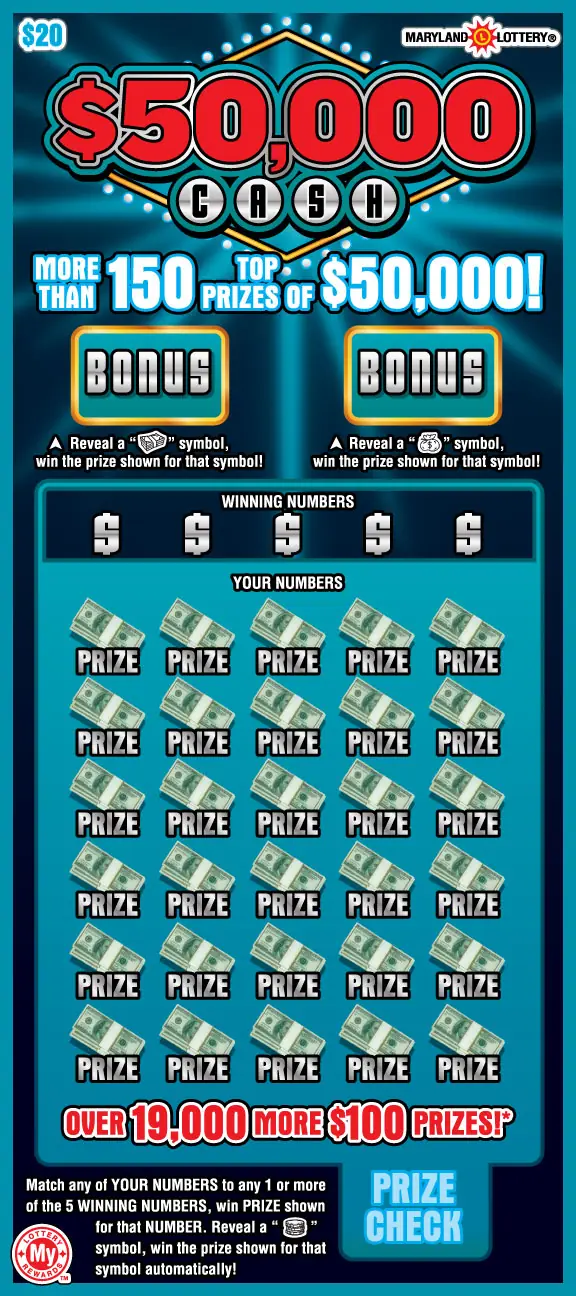 $50,000 Cash Maryland scratch-off ticket