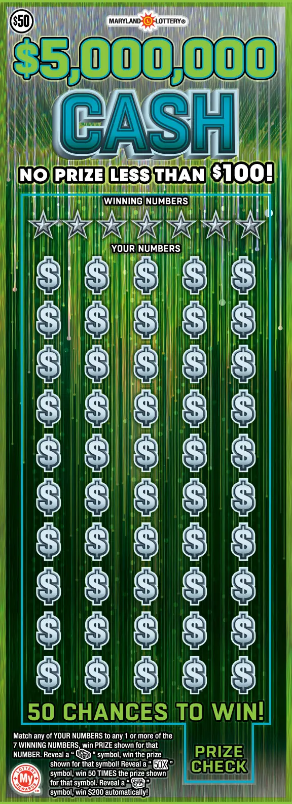 $5,000,000 CASH Maryland scratch-off ticket