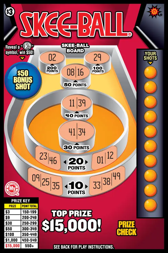 SKEE-BALL® Maryland scratch-off ticket