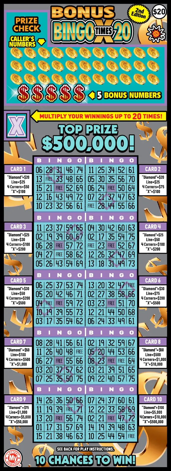 Bonus Bingo X20 Maryland scratch-off ticket