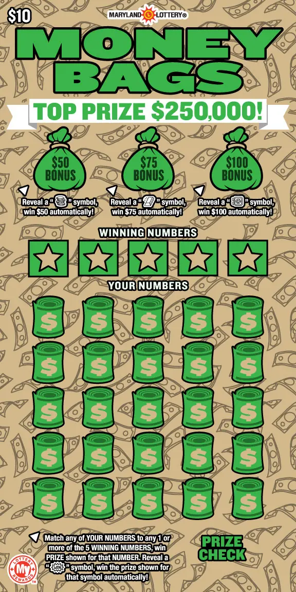 Money Bags Maryland scratch-off ticket