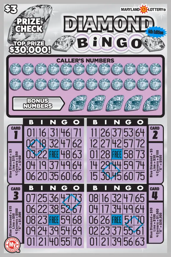Diamond Bingo Maryland scratch-off ticket
