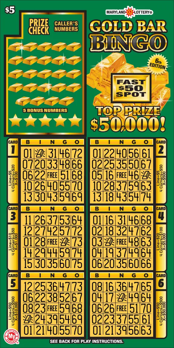 Gold Bar Bingo Maryland scratch-off ticket