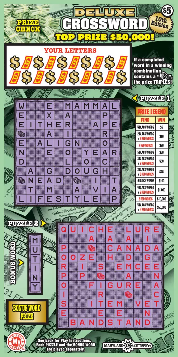 Deluxe Crossword Maryland scratch-off ticket