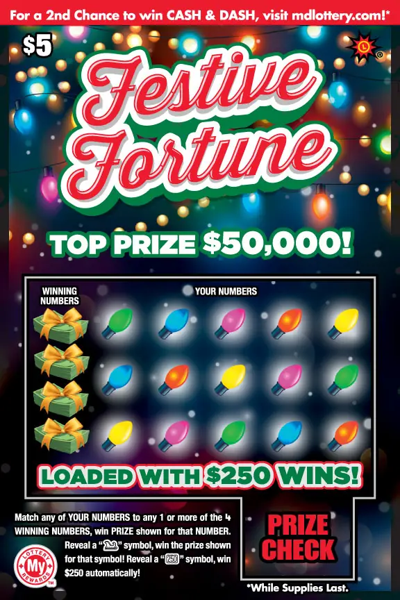 Festive Fortune Maryland scratch-off ticket