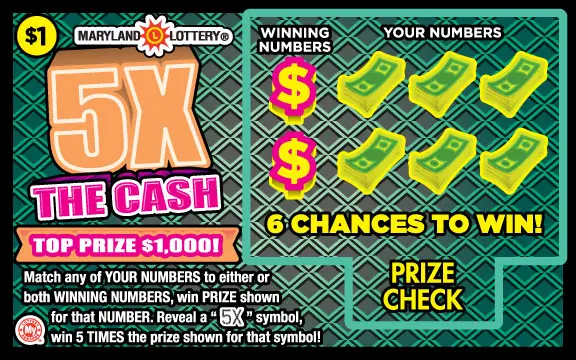 5X the Cash Maryland scratch-off ticket