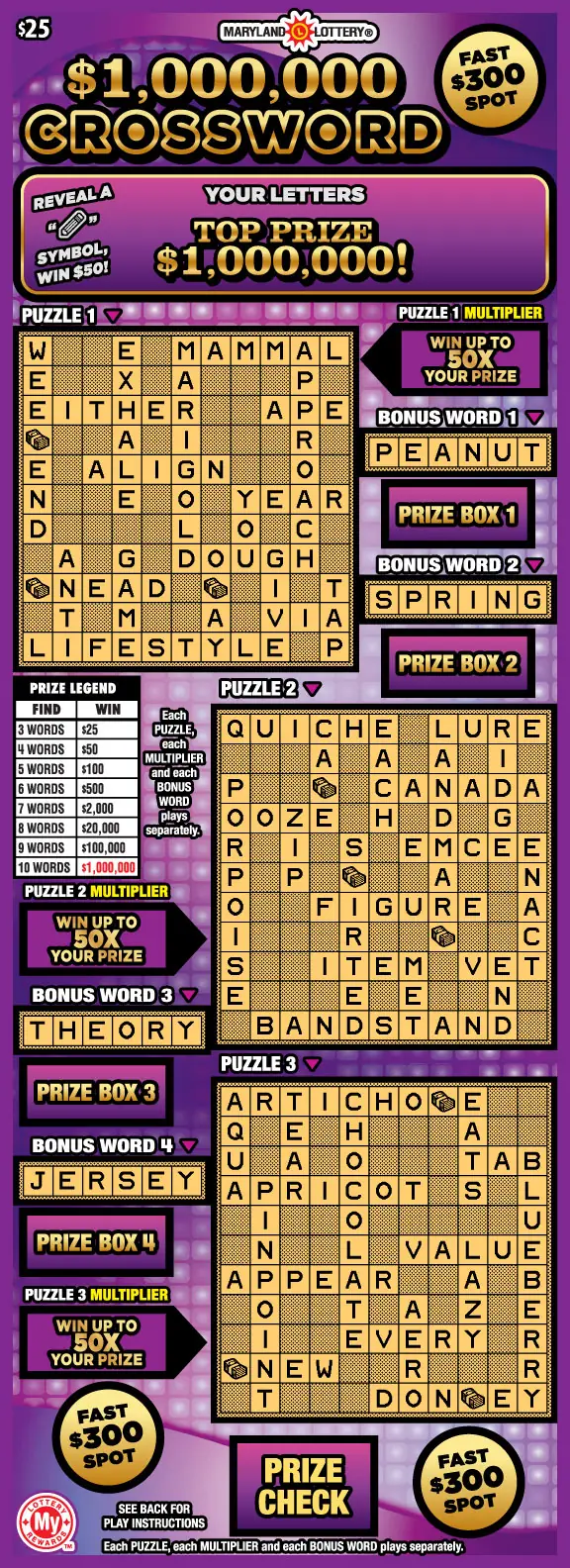 $1,000,000 Crossword Maryland scratch-off ticket