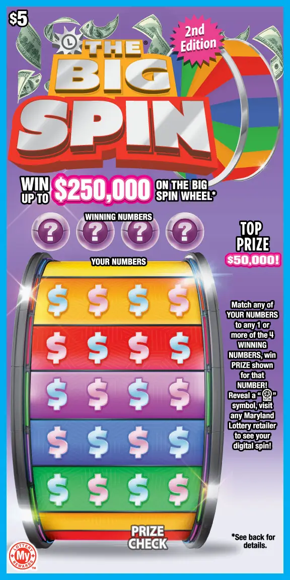 THE BIG SPIN Maryland scratch-off ticket