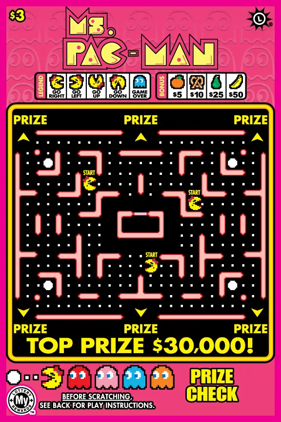 Ms.PAC-MAN™ Maryland scratch-off ticket