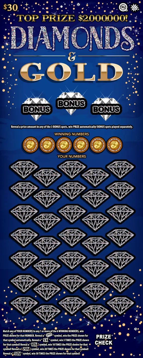 Diamonds & Gold Maryland scratch-off ticket