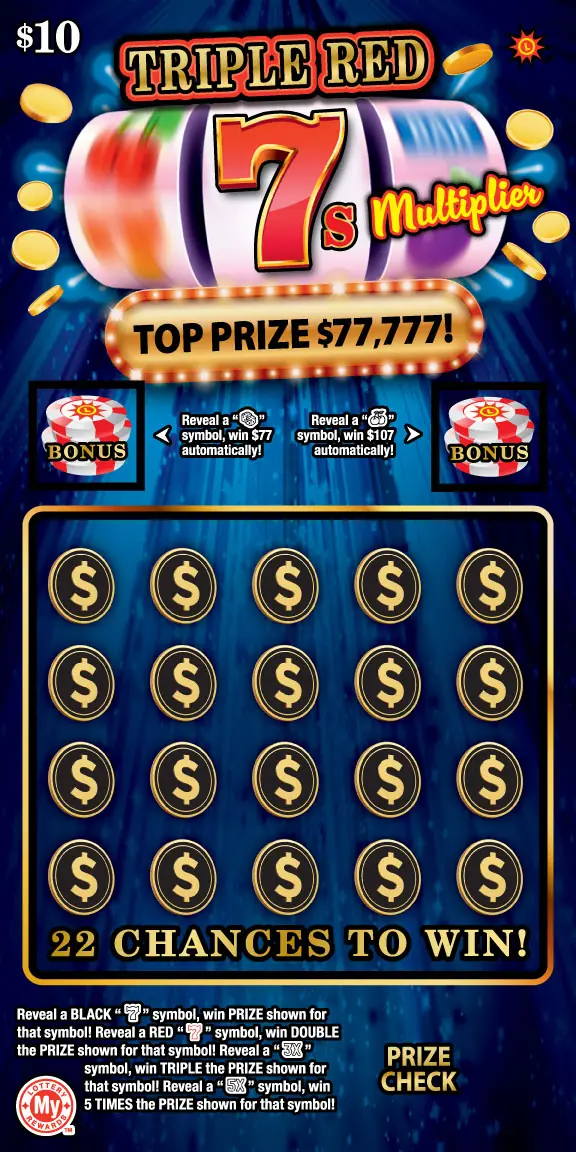 Triple Red 7s Multiplier Maryland scratch-off ticket