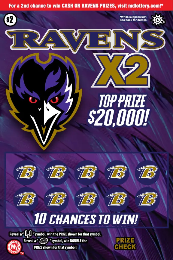 Ravens X2 Maryland scratch-off ticket