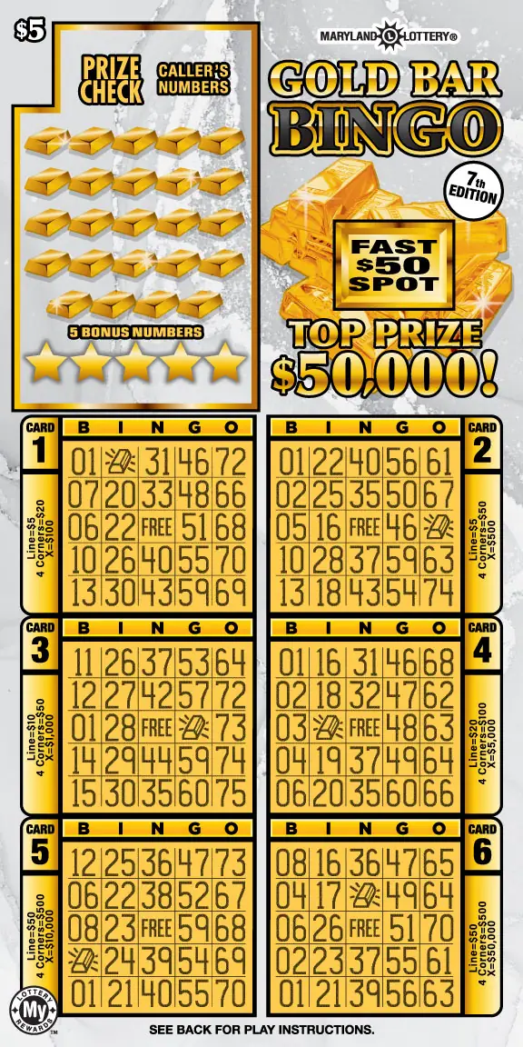 Gold Bar Bingo Maryland scratch-off ticket