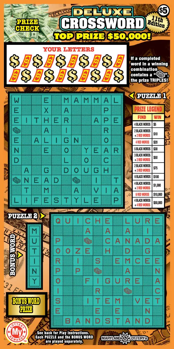 Deluxe Crossword Maryland scratch-off ticket