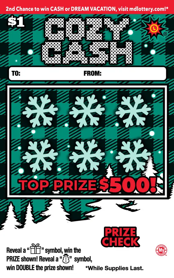 Cozy Cash Maryland scratch-off ticket