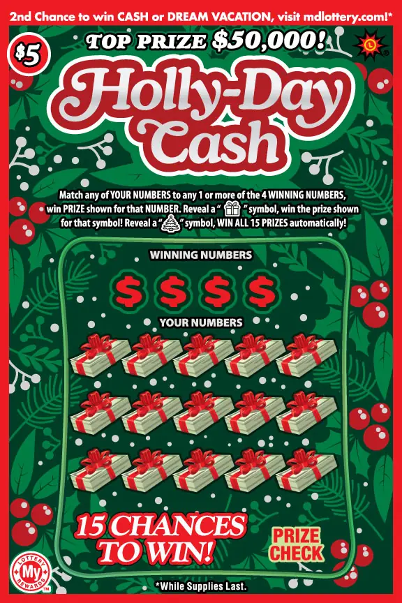 Holly-Day Cash Maryland scratch-off ticket