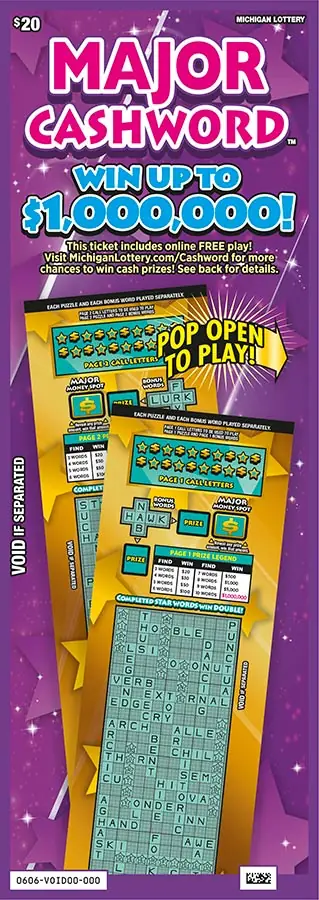 Major Cashword Michigan scratch-off ticket