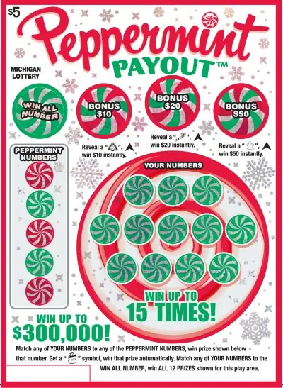 Peppermint Payout Michigan scratch-off ticket