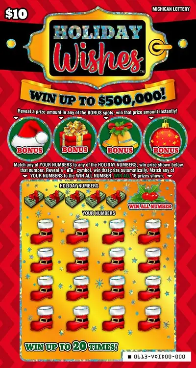 Holiday Wishes Michigan scratch-off ticket