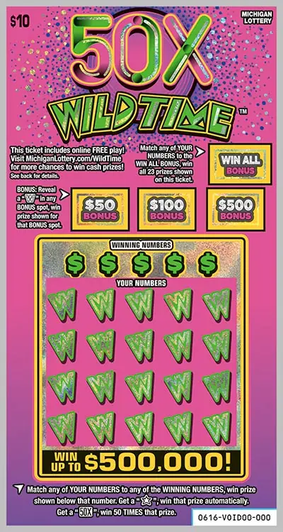 50X Wild Time Michigan scratch-off ticket