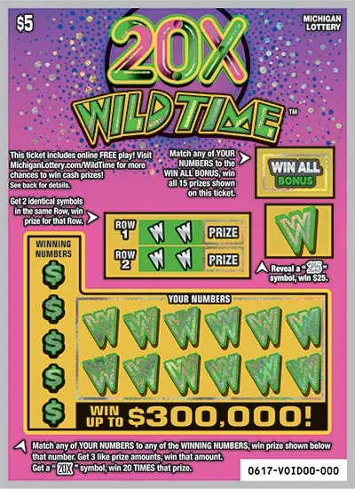 20X Wild Time Michigan scratch-off ticket