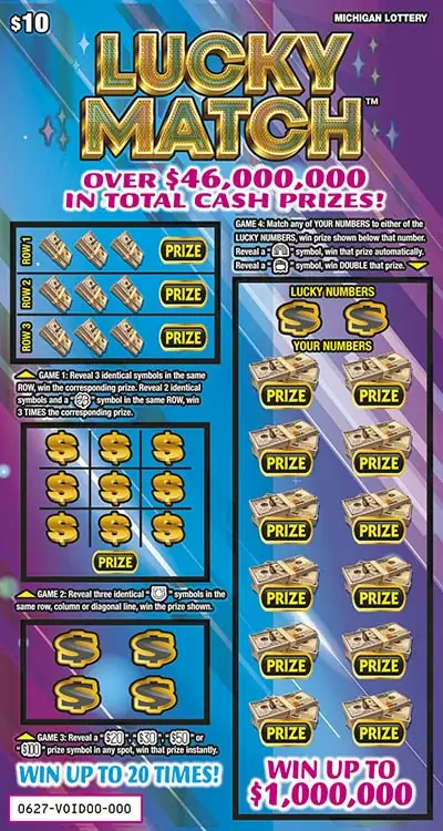 Lucky Match Michigan scratch-off ticket