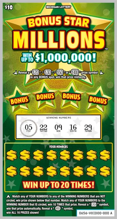 Bonus Star Millions Michigan scratch-off ticket