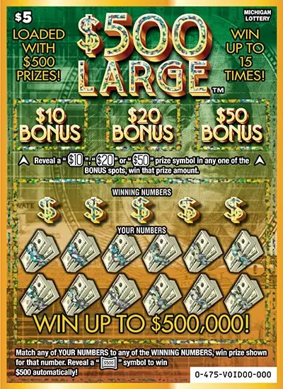 $500 Large Michigan scratch-off ticket