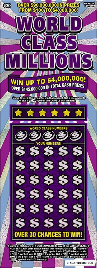 World Class Millions Michigan scratch-off ticket