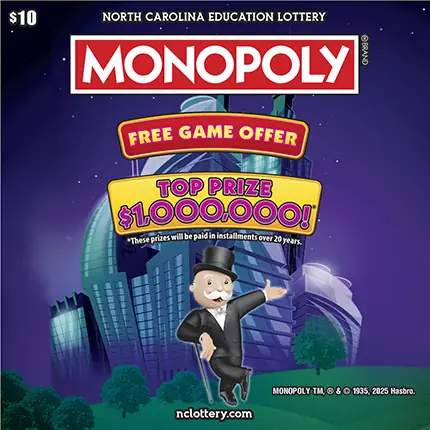 $10 MONOPOLY® North Carolina scratch-off ticket