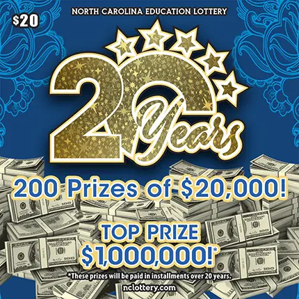 20 Years North Carolina scratch-off ticket