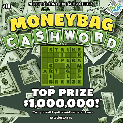 Moneybag Cashword North Carolina scratch-off ticket