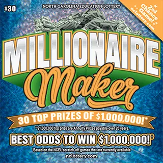 Millionaire Maker North Carolina scratch-off ticket
