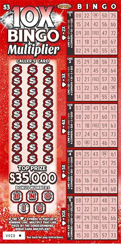 10X Bingo Multiplier Nebraska scratch game ticket