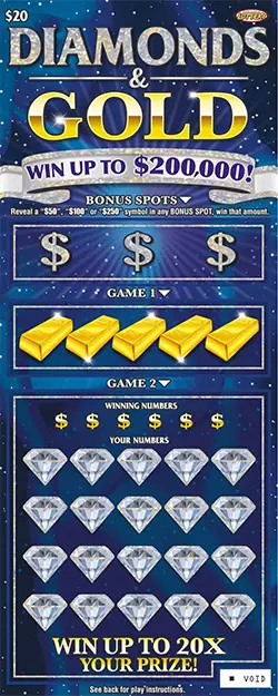 Diamonds & Gold Nebraska scratch game ticket