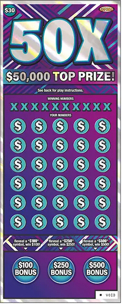 50X Nebraska scratch game ticket