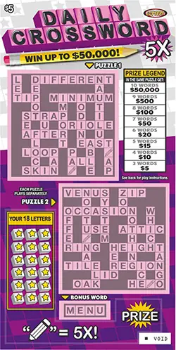 Daily Crossword 5X Nebraska scratch game ticket
