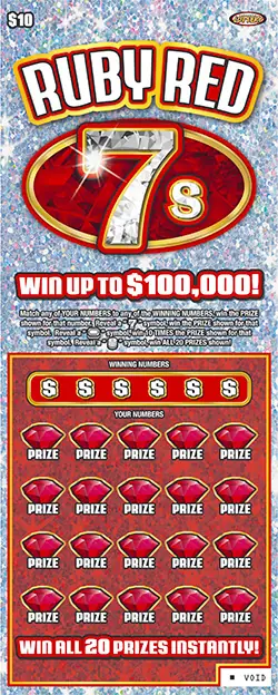 Ruby Red 7s Nebraska scratch game ticket