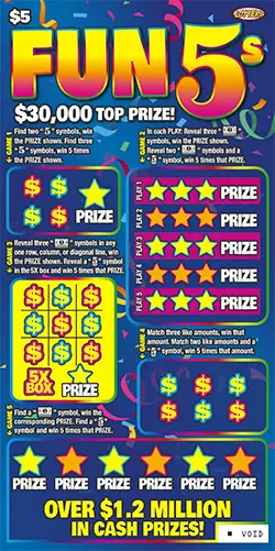 Fun 5s Nebraska scratch game ticket