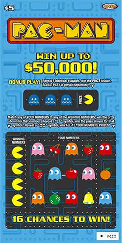 PAC-MAN Nebraska scratch game ticket