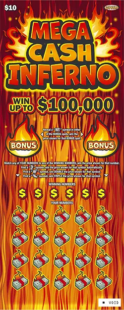 Mega Cash Inferno Nebraska scratch game ticket
